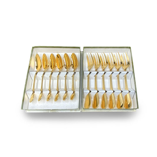 Gilded Set of 6 Coffee Spoons & 6 cake Forks Perle Collection