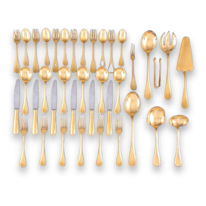 Christofle Gilded 38 Piece Flatware Afternoon Tea Set