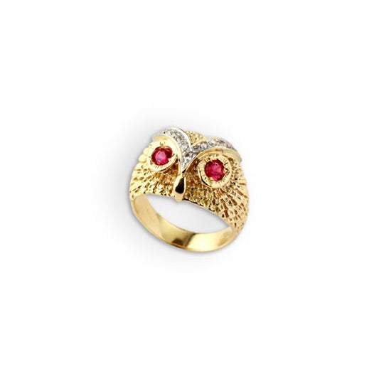 Vintage Yellow gold owl shaped ring