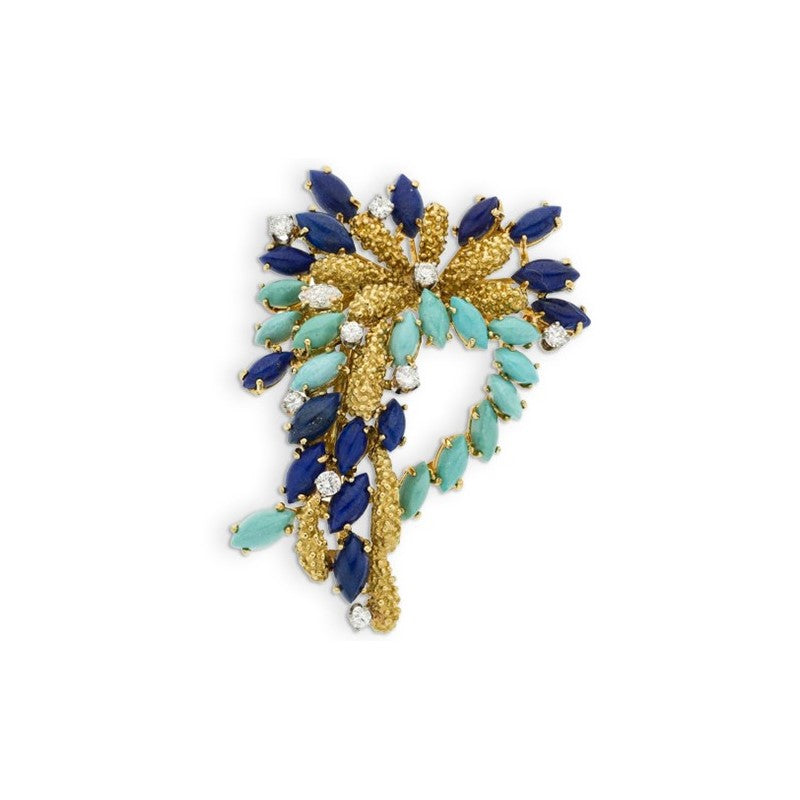 Vintage Lapis & Turquoise Brooch