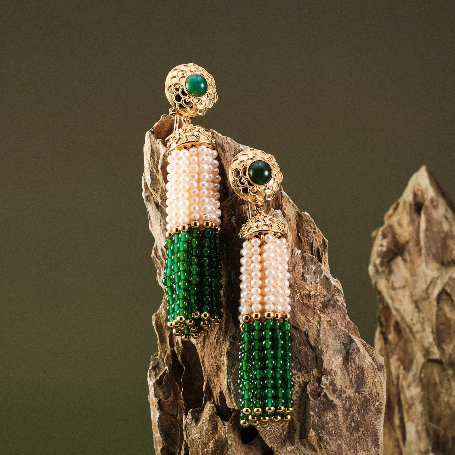 Vintage Chrysoprase and Pearl Earrings