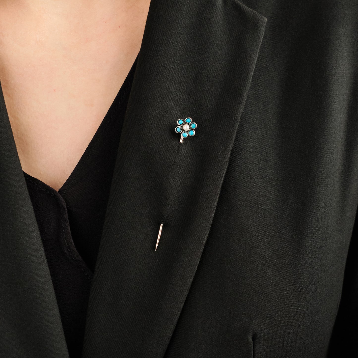 Antique Turquoise Flower Stick Pin