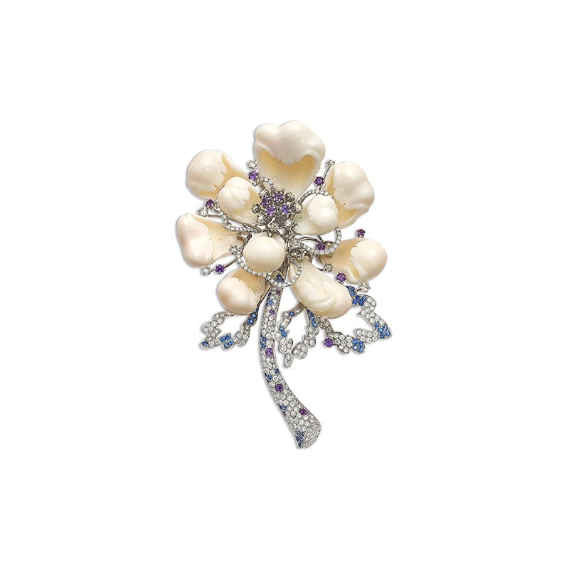 Vintage White Coral Flower Brooch