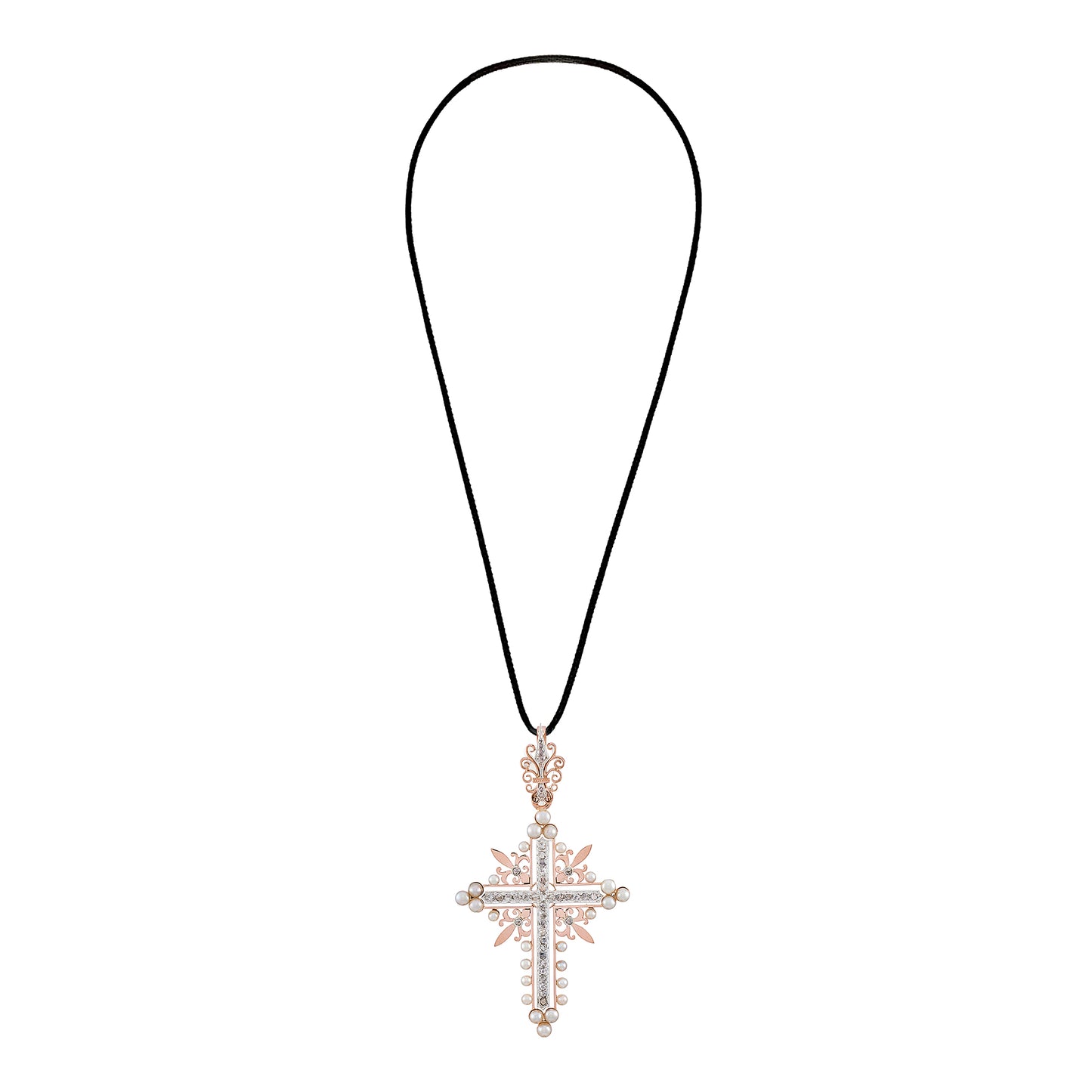Antique Pearl and Diamonds Cross Pendant