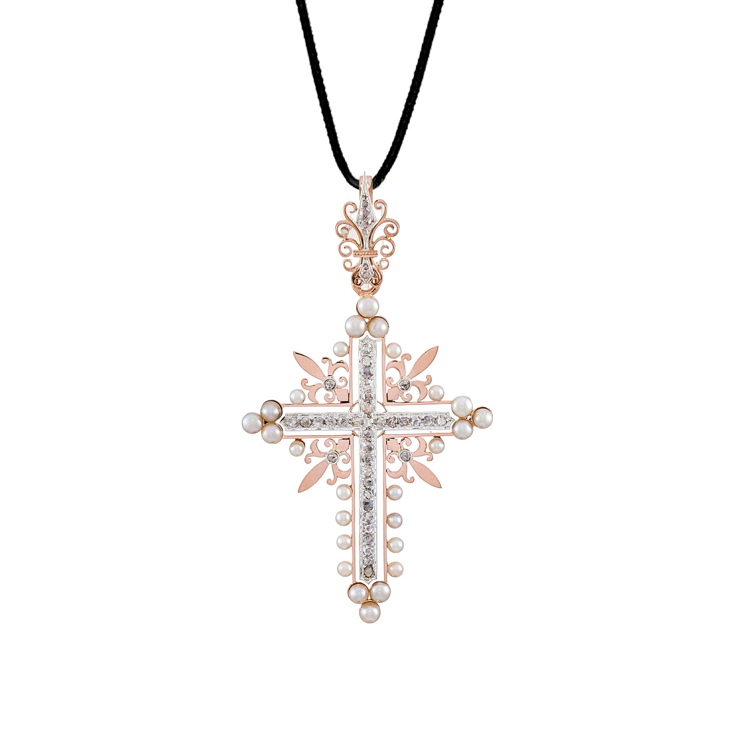 Antique Pearl and Diamonds Cross Pendant
