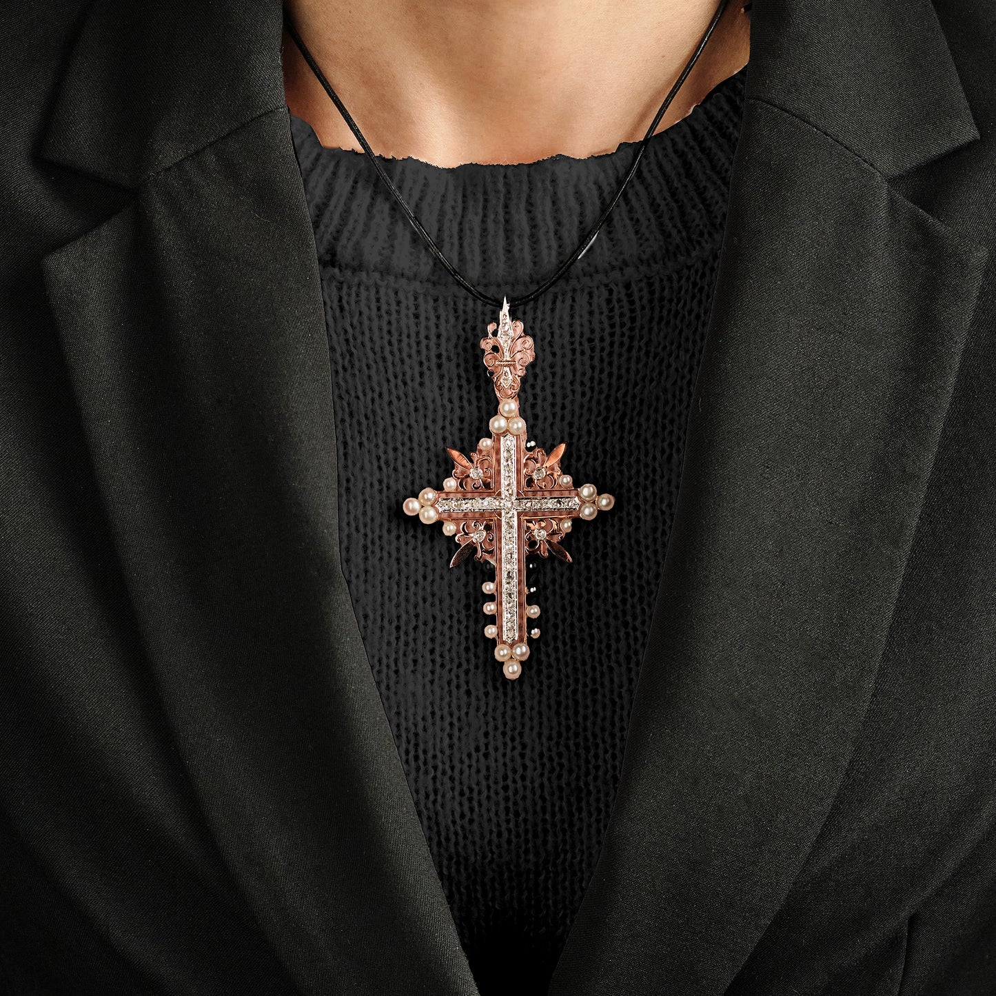 Antique Pearl and Diamonds Cross Pendant