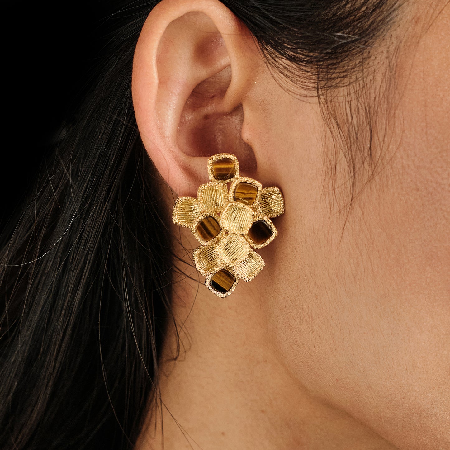 Vintage French Tiger's Eye Earrings