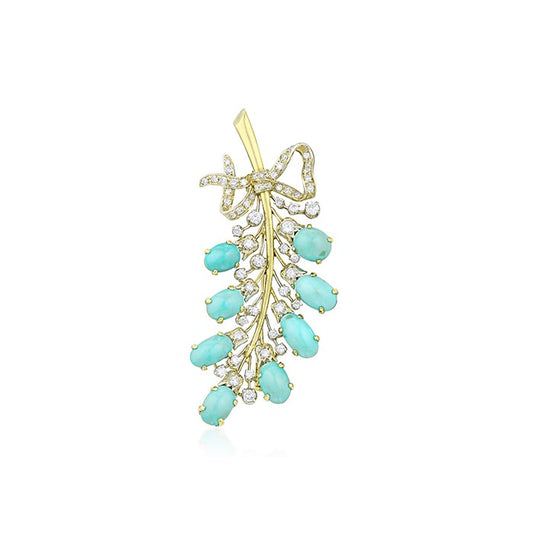 Vintage Turquoise and Diamond Branch Brooch
