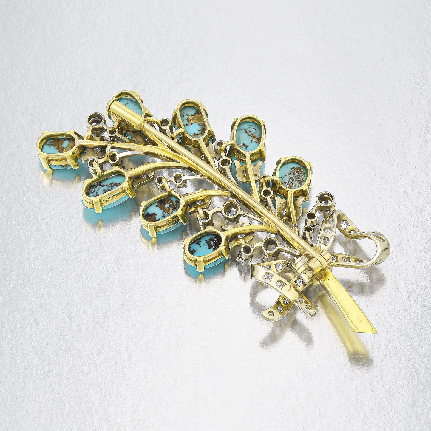 Vintage Turquoise and Diamond Branch Brooch