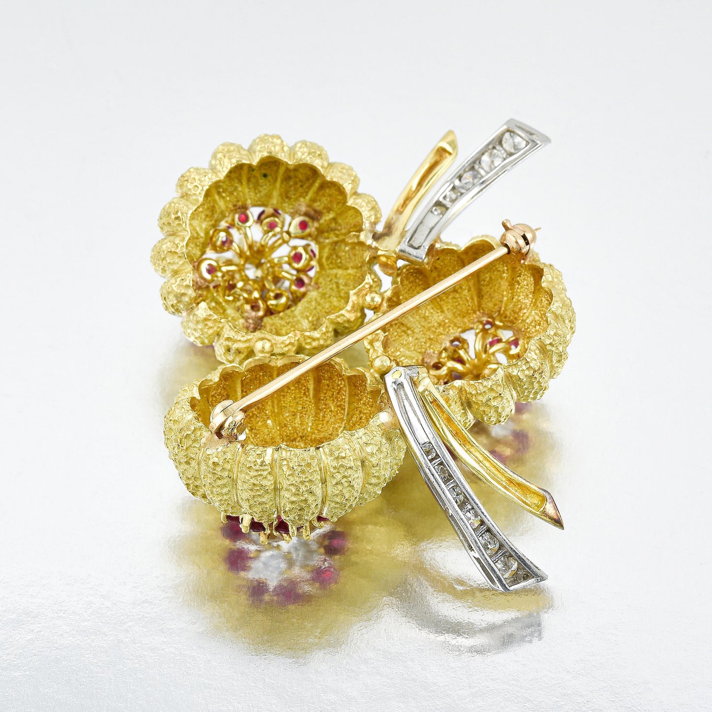Vintage Ruby and Diamond Flower Brooch
