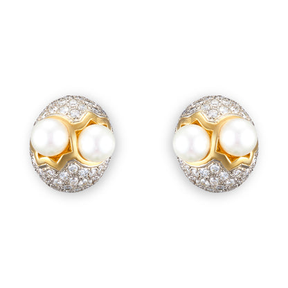 Vintage Pearl and Diamond Earclips