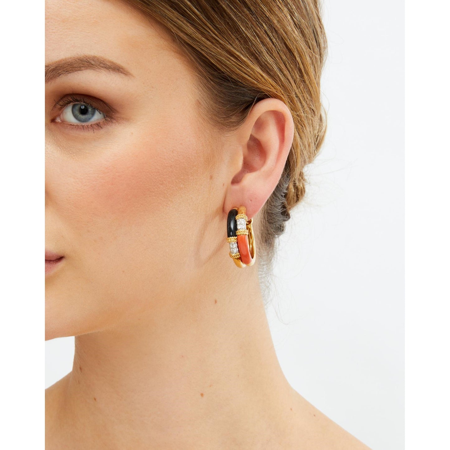 Fred Coral and Onyx Hoop Earrings