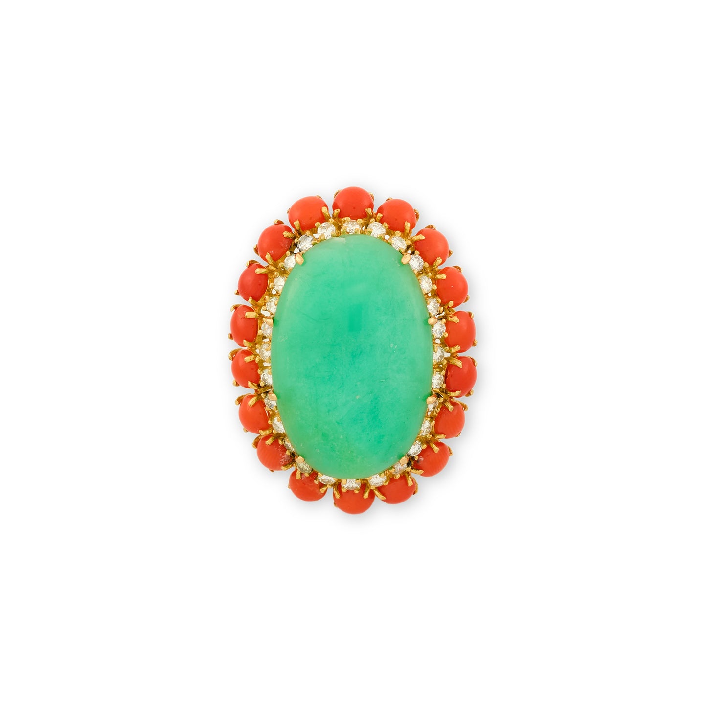 Vintage Chrysoprase and Coral Ring