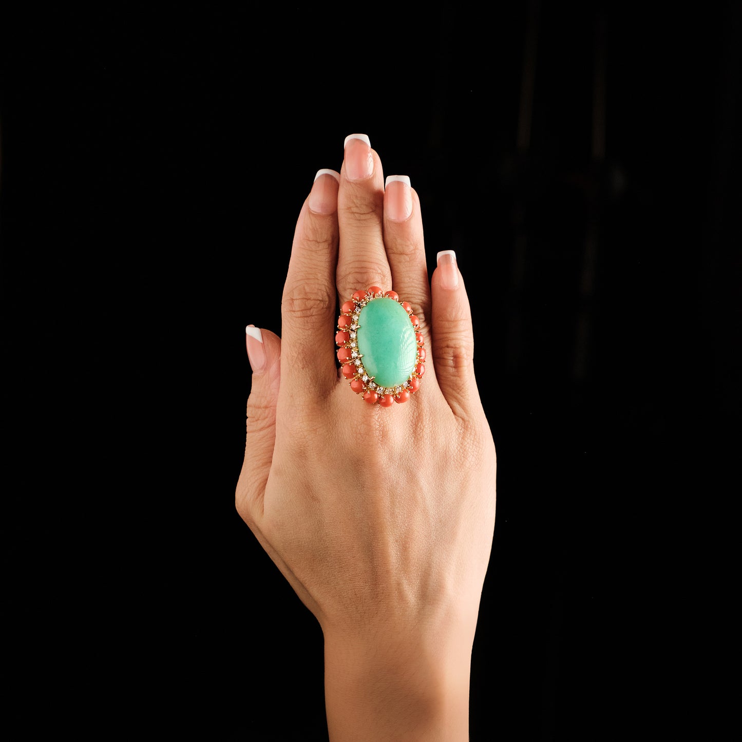 Vintage Chrysoprase and Coral Ring