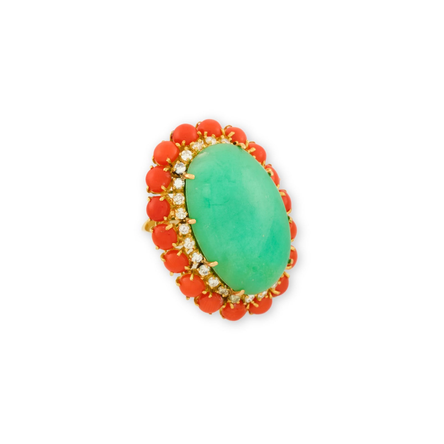 Vintage Chrysoprase and Coral Ring