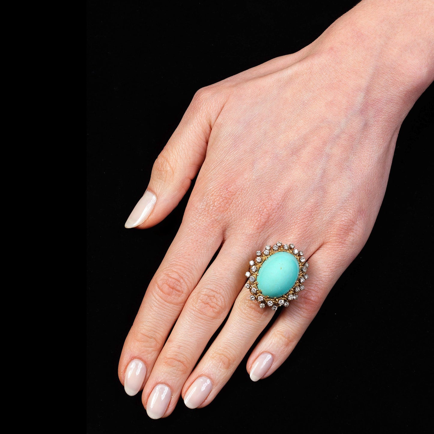 Vintage Turquoise and Diamond Dress Ring