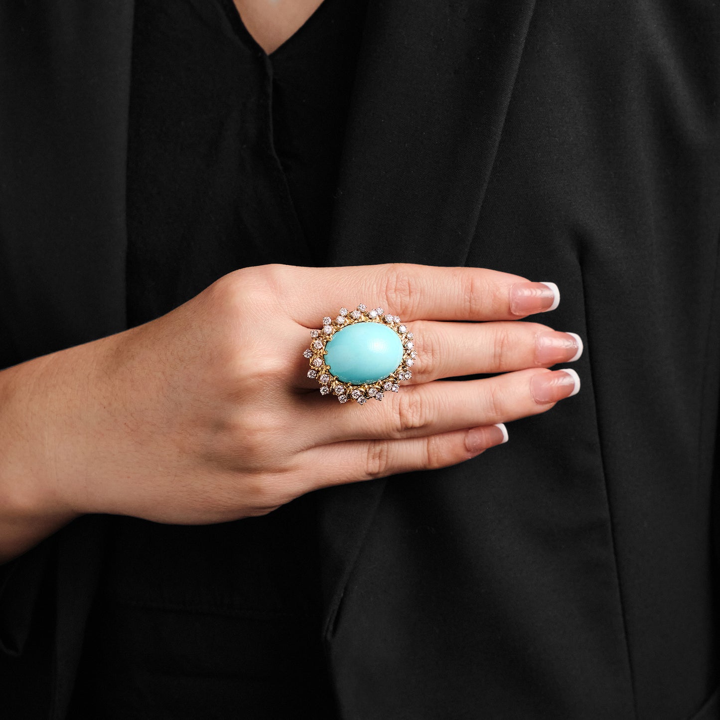 Vintage Turquoise and Diamond Dress Ring