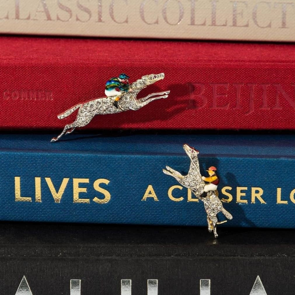 A pair of Antique Horse & Jockey Brooches