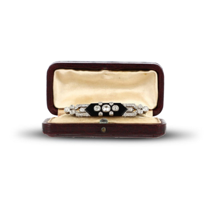 Antique Onyx and Diamonds Bar Brooch