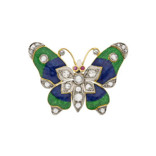 Vintage Enamel and Diamond Butterfly Brooch