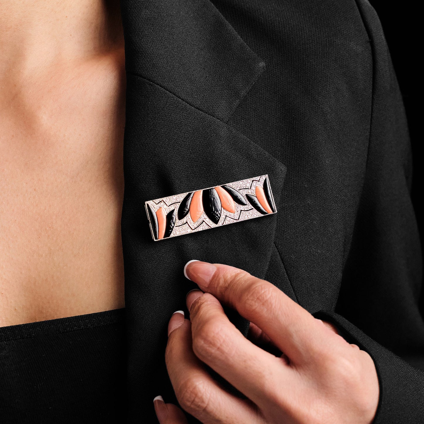 Antique Onyx and Coral Brooch