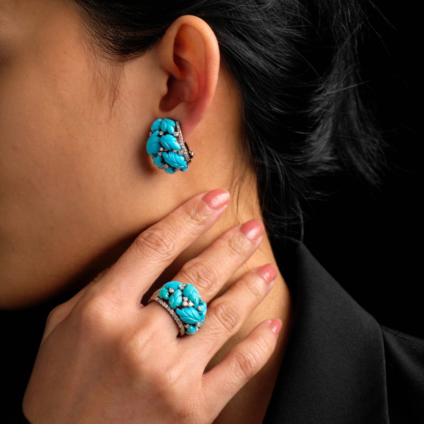Vintage Carved Turquoise Earrings