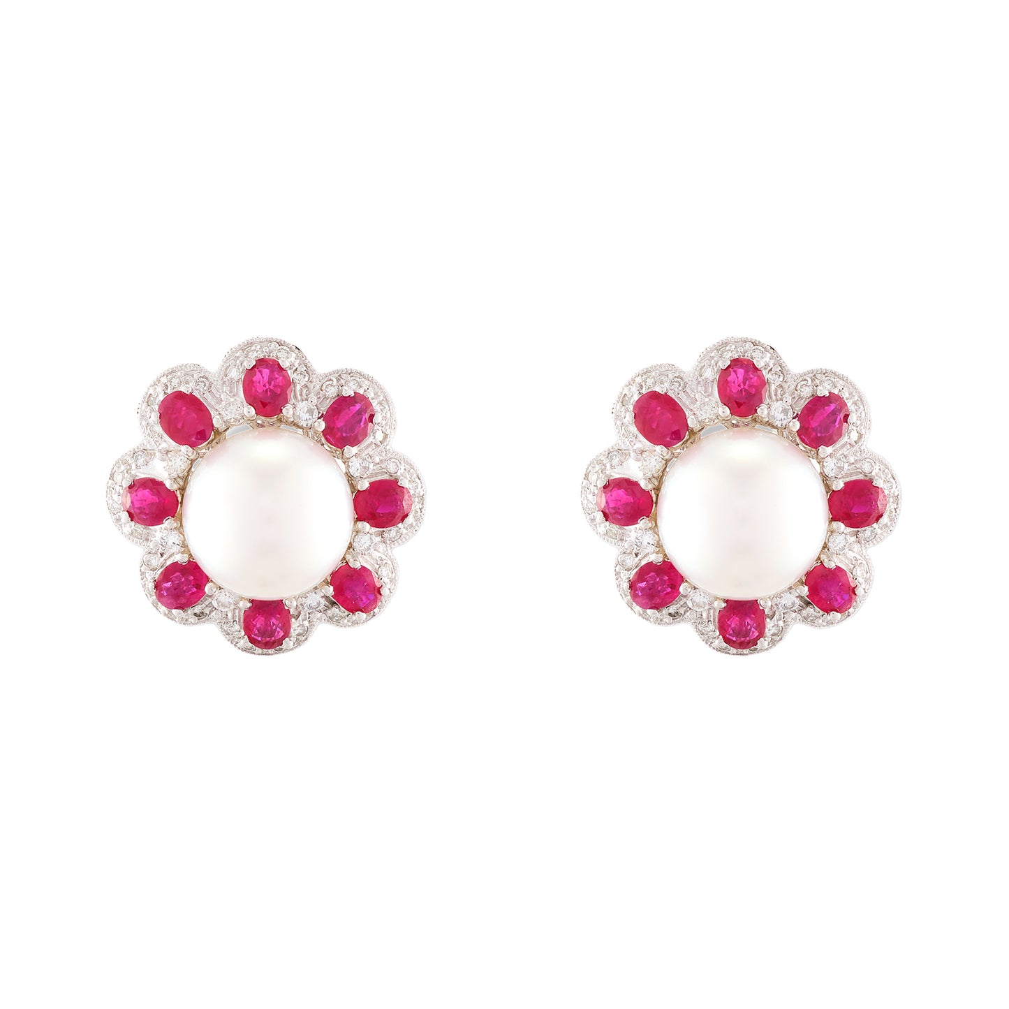 Vintage Ruby and Pearl set of Ring and Earrings