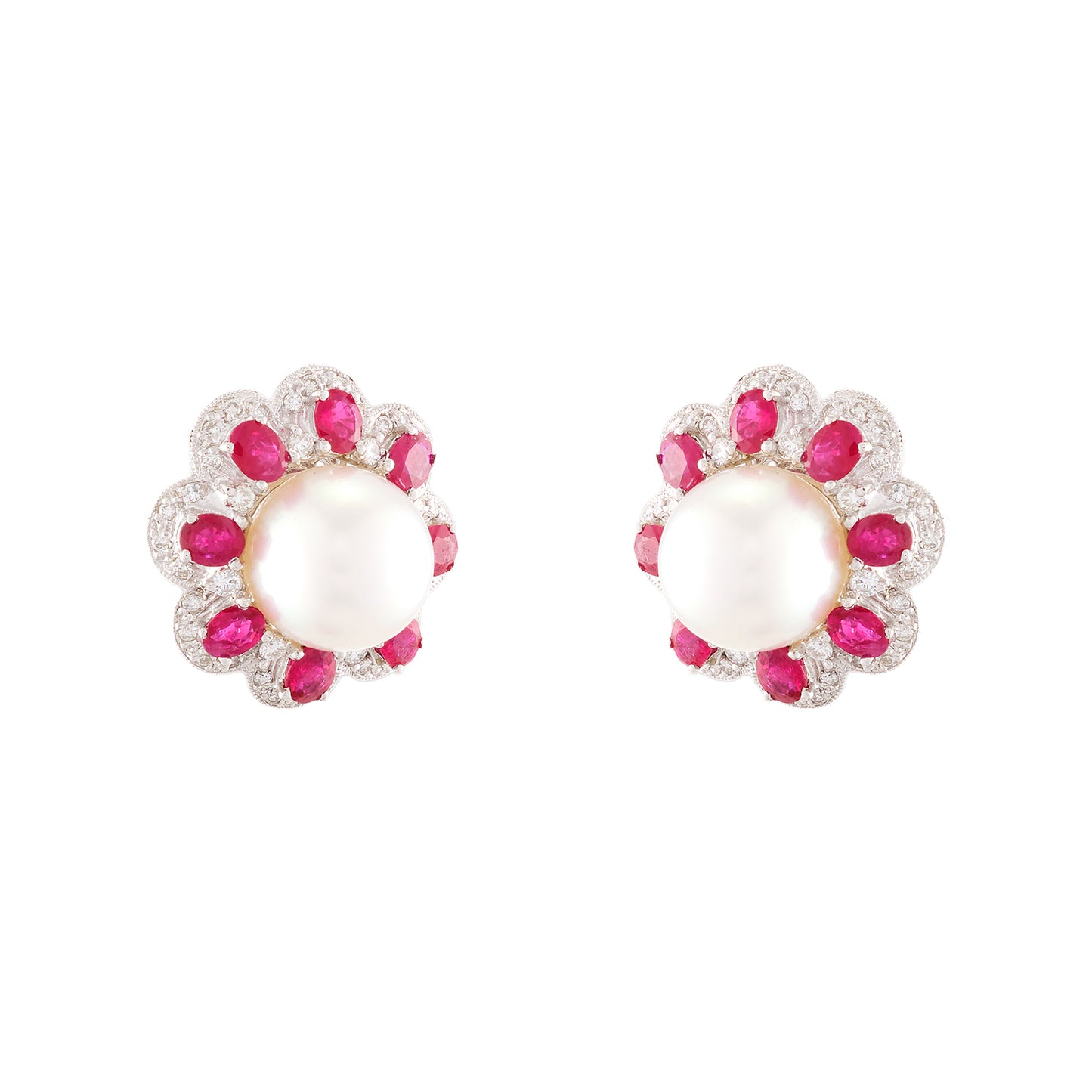 Vintage Ruby and Pearl set of Ring and Earrings