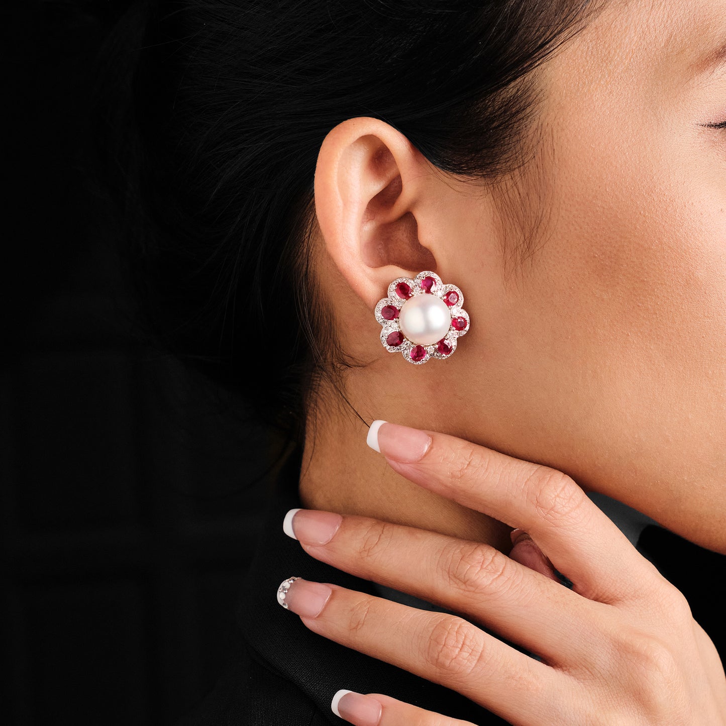 Vintage Ruby and Pearl set of Ring and Earrings