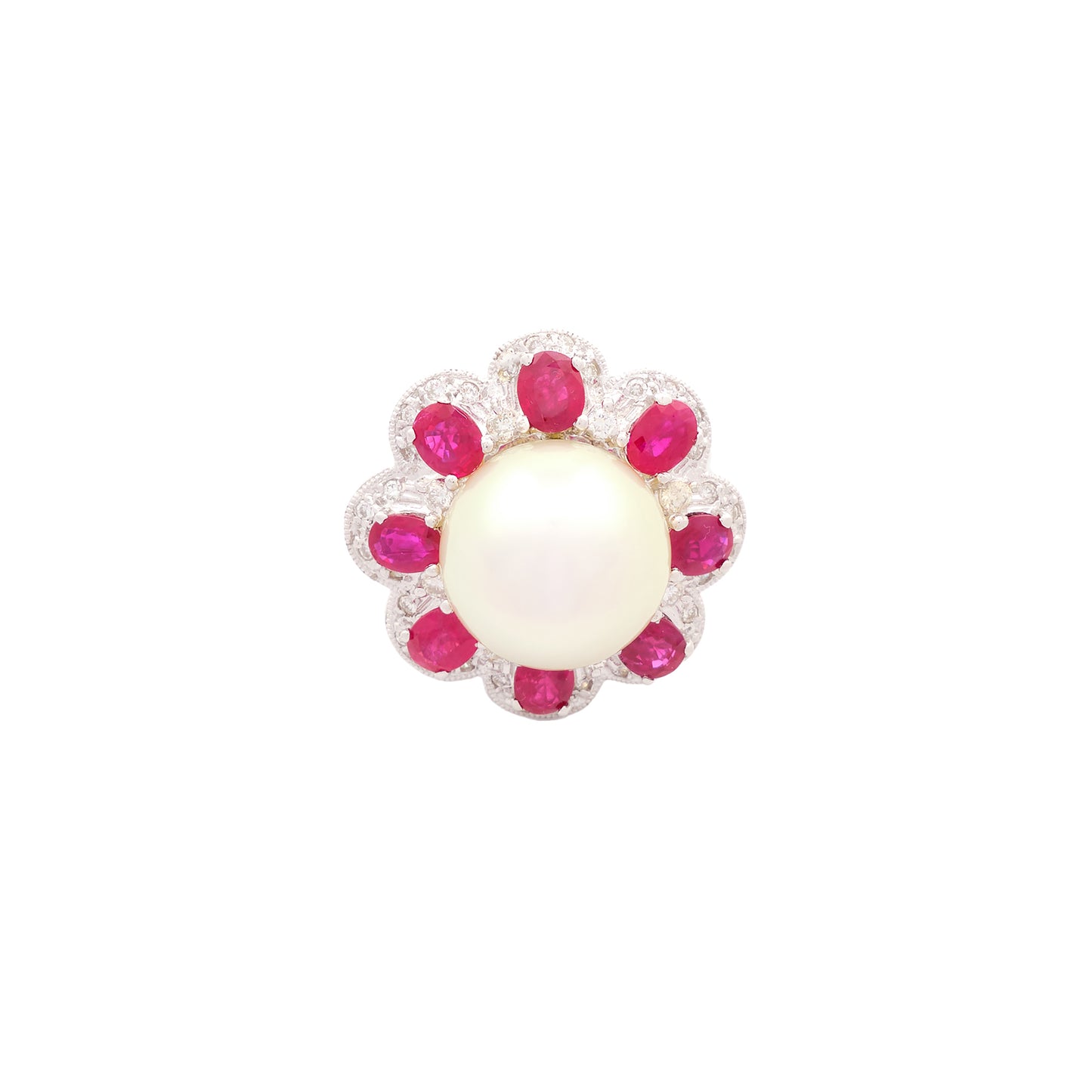 Vintage Ruby and Pearl set of Ring and Earrings