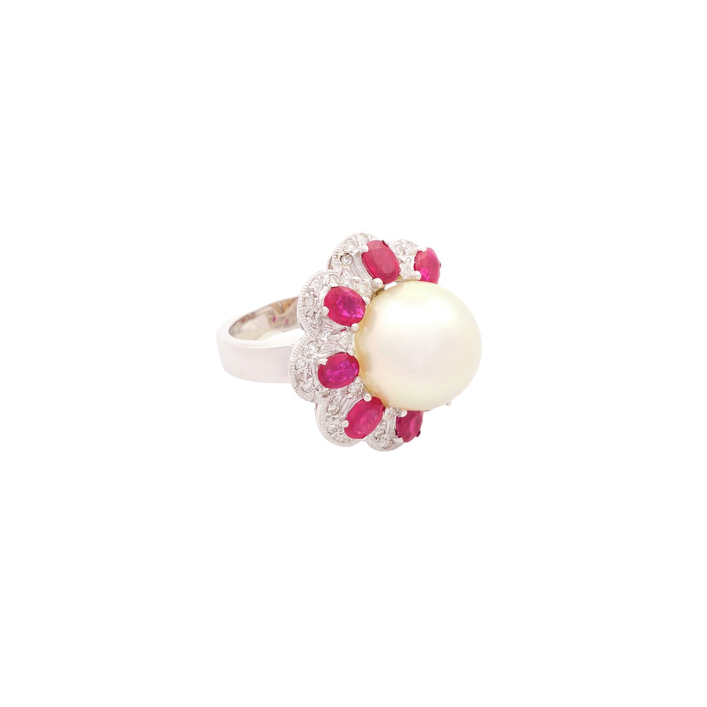 Vintage Ruby and Pearl set of Ring and Earrings