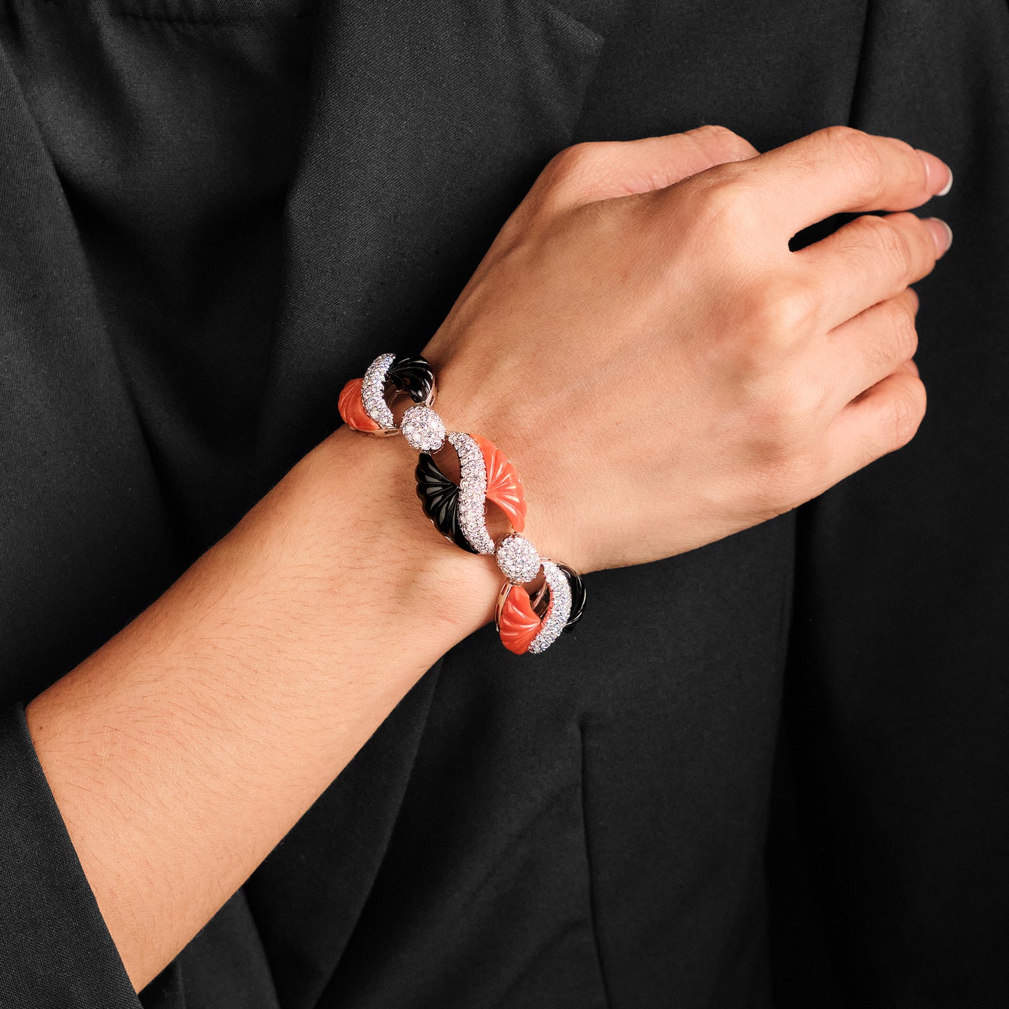 Vintage Coral and Onyx Bracelet