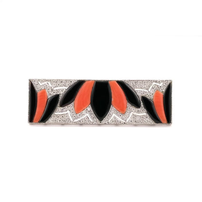Antique Onyx and Coral Brooch