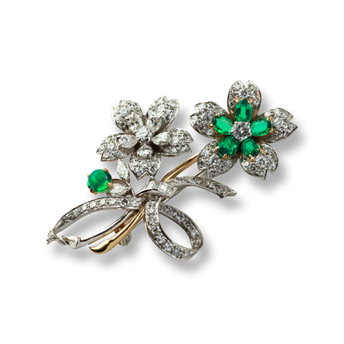 Cartier Emerald & Diamond Flower Spray Brooch