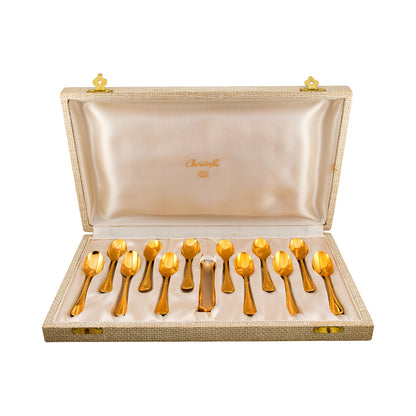 Christofle Set of 12 Gilded Mocha Spoons and a Sugar Tong