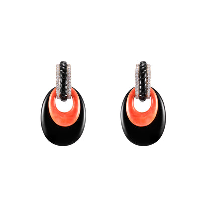 Weber & Blauer Onyx, Coral and Diamond Earclips