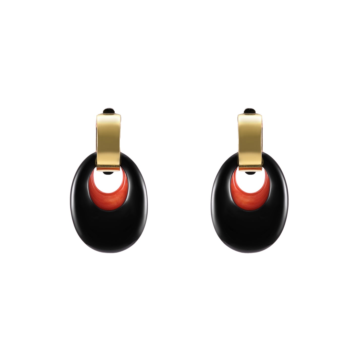 Weber & Blauer Onyx, Coral and Diamond Earclips