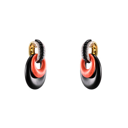 Weber & Blauer Onyx, Coral and Diamond Earclips