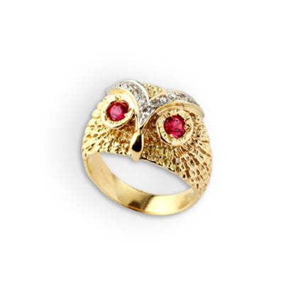 Vintage Yellow gold owl shaped ring