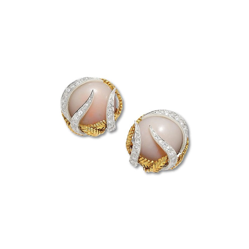 David Webb Coral & diamond Earrings