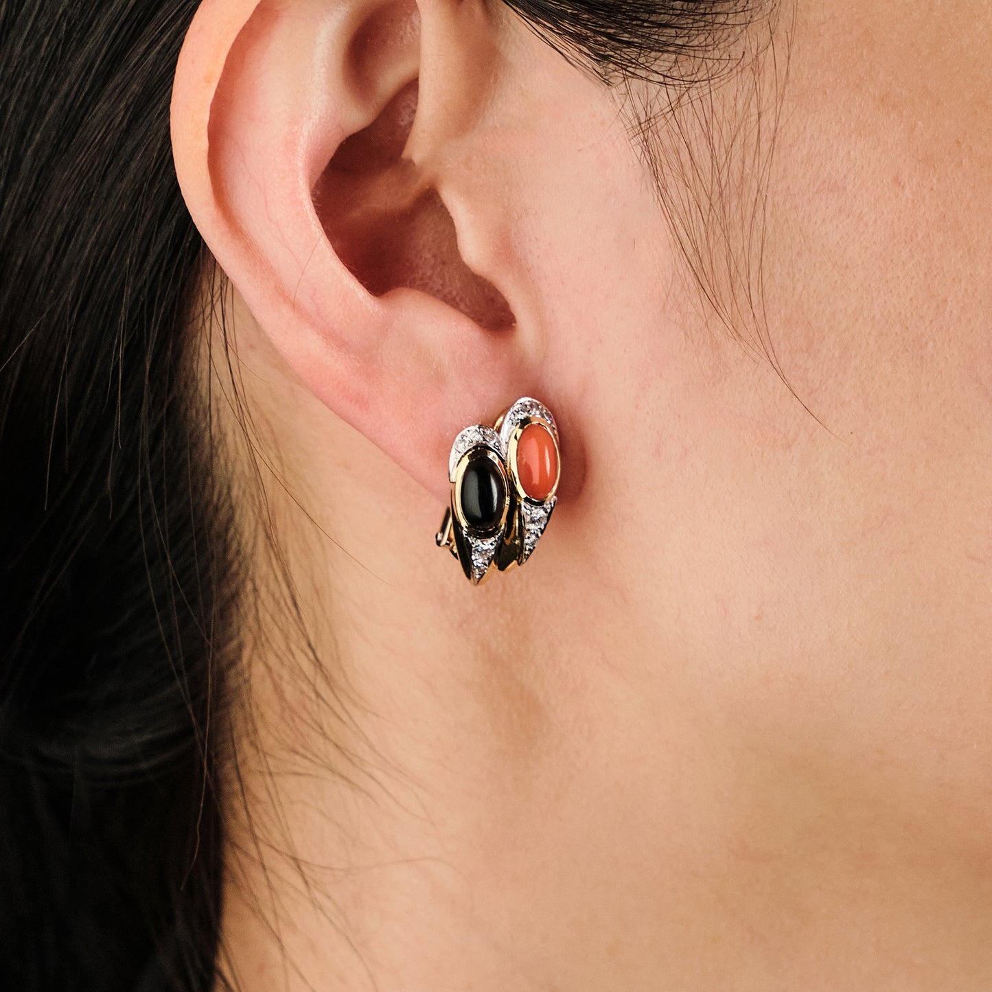 Kutchinsky Onyx and Coral Earrings