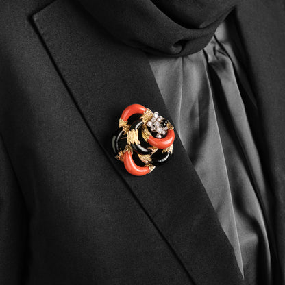 Kutchinsky Onyx and Coral Brooch