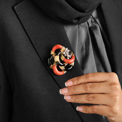 Kutchinsky Onyx and Coral Brooch