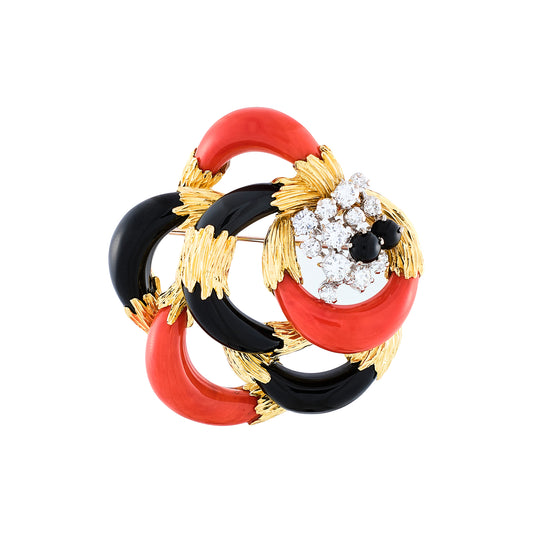 Kutchinsky Onyx and Coral Brooch