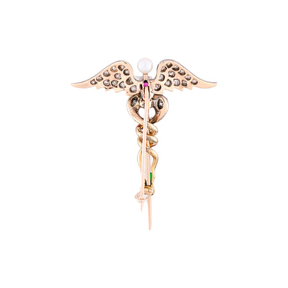 Antique Caduceus Brooch