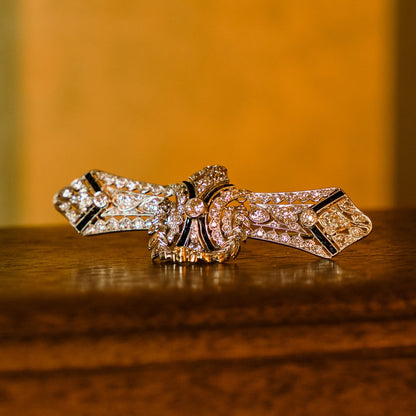 Art Deco Diamond and Chalcedony Brooch