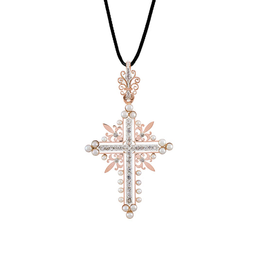 Antique Pearl and Diamonds Cross