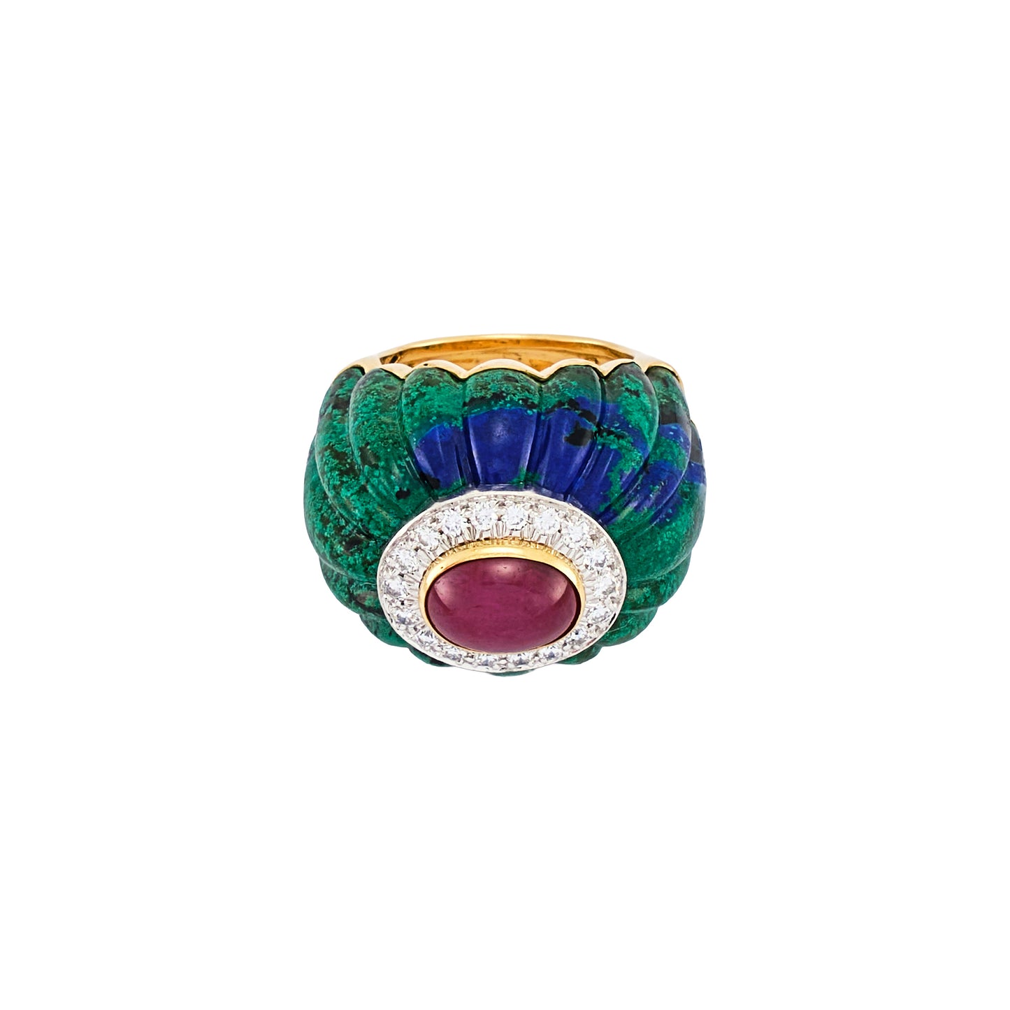 David Webb Azurmalachite and Ruby Ring