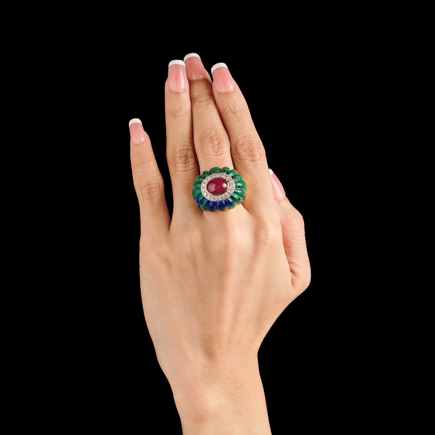 David Webb Azurmalachite and Ruby Ring