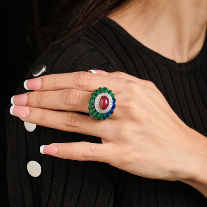 David Webb Azurmalachite and Ruby Ring